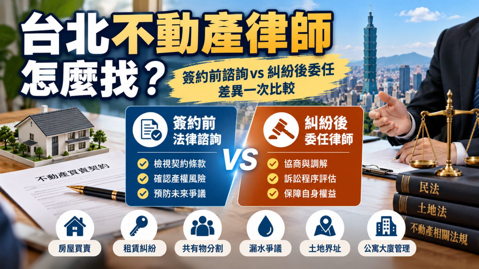 台北不動產律師怎麼找？簽約前諮詢 vs 糾紛後委任差異一次比較