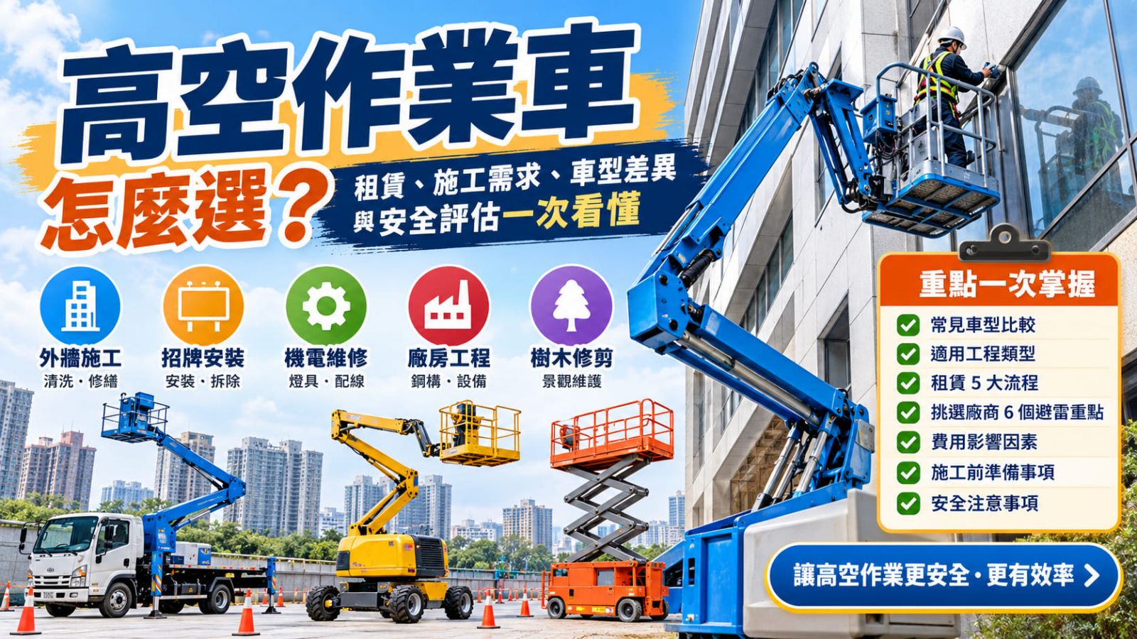 高空作業車怎麼選？租賃、施工需求、車型差異與安全評估一次看懂