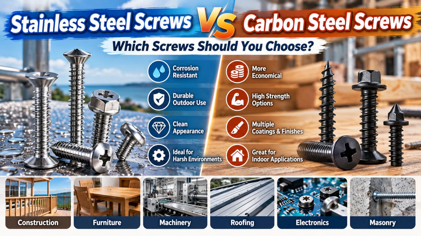 Stainless Steel Screws vs Carbon Steel Screws: Which Screws Should You Choose?